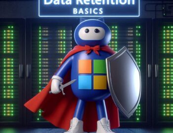 AzureTracks.com - Microsoft Sentinel data retention basics - superhero of data retention pictured center with a shield and red cape.