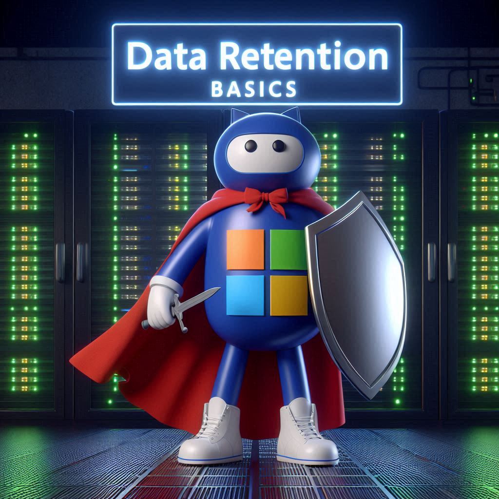 AzureTracks.com - Microsoft Sentinel data retention basics - superhero of data retention pictured center with a shield and red cape.